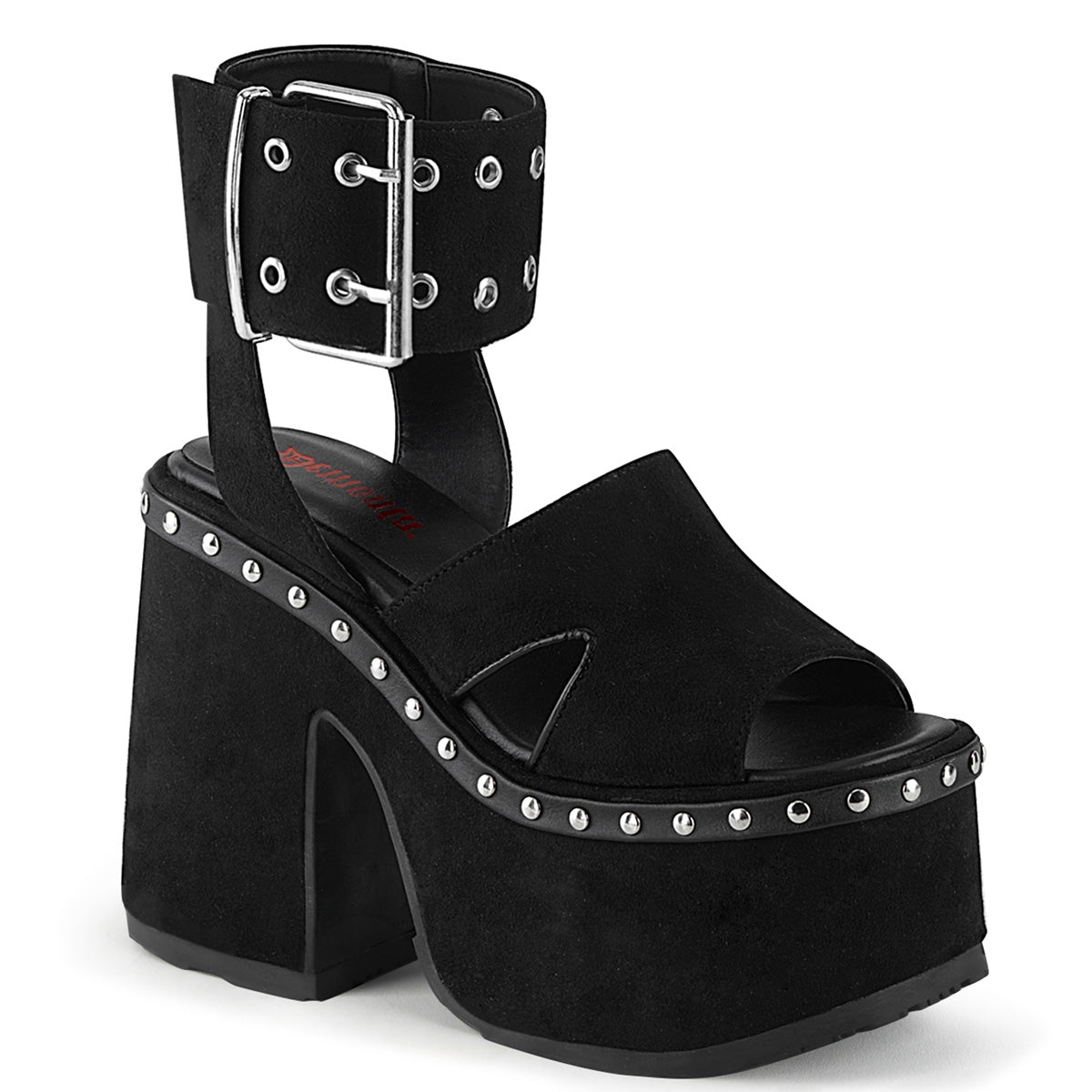 DemoniaCult Womens Sandals CAMEL-102 Blk Vegan Suede