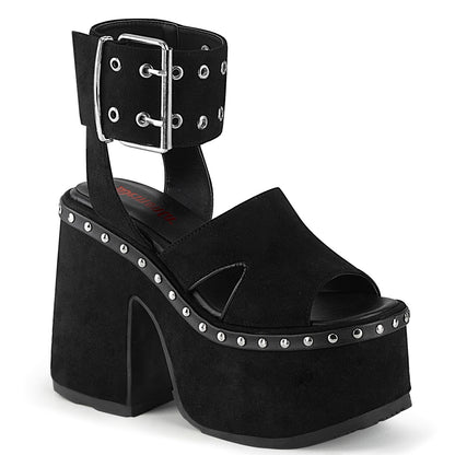 DemoniaCult Womens Sandals CAMEL-102 Blk Vegan Suede