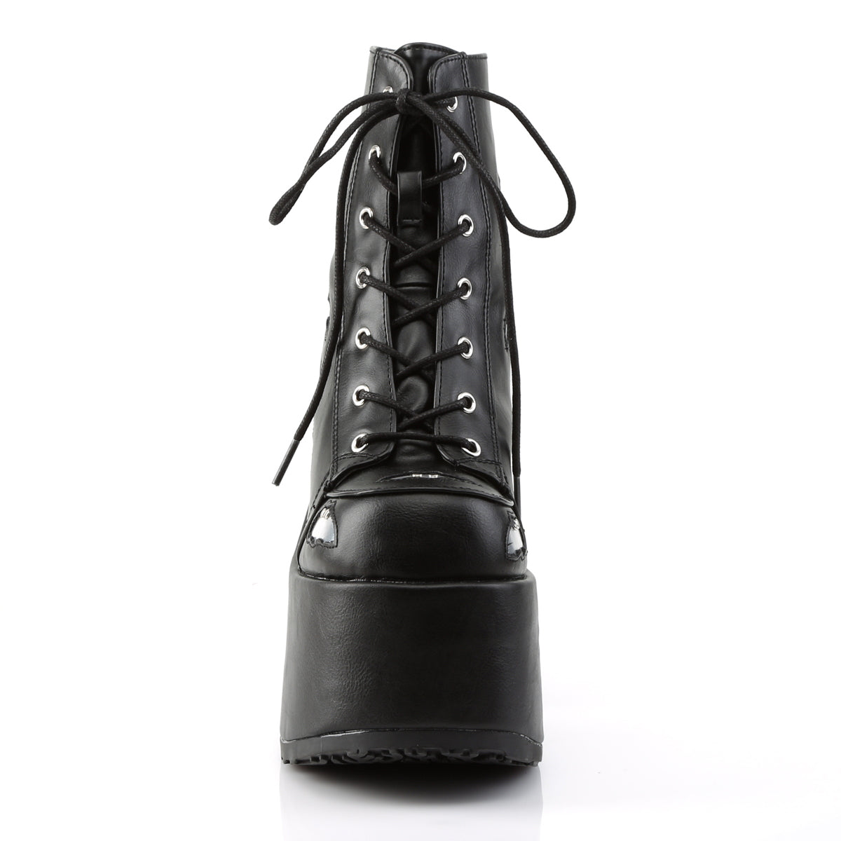 DemoniaCult Womens Ankle Boots CAMEL-201 Blk-Slv Hologram Vegan Leather