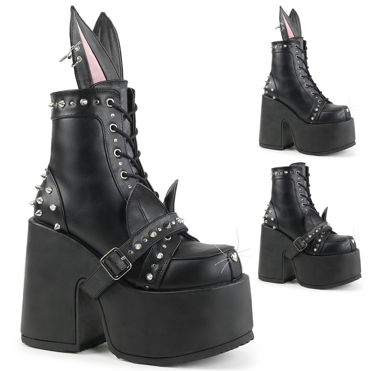 DemoniaCult Womens Ankle Boots CAMEL-202 Blk Vegan Leather