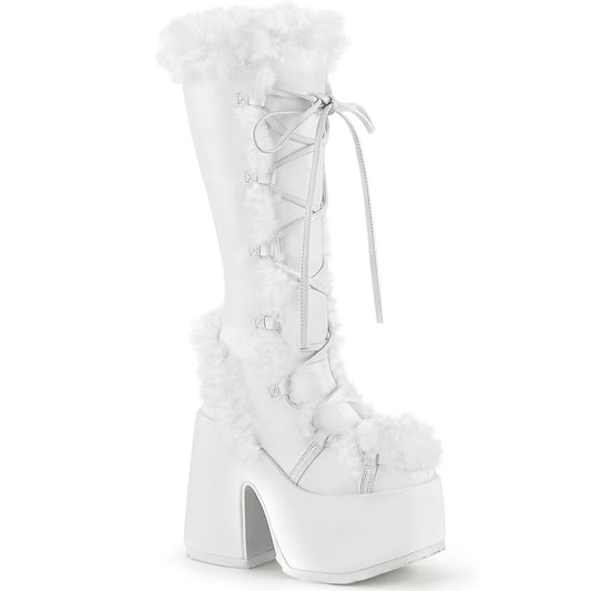 DemoniaCult Womens Boots CAMEL-311 Wht Vegan Leather