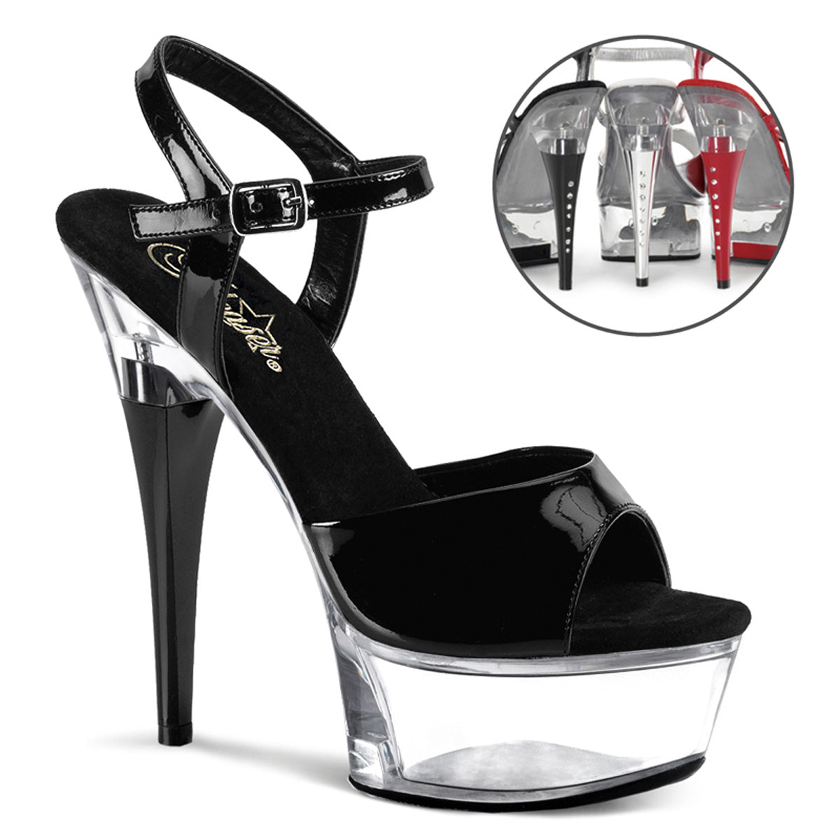 Pleaser Womens Sandals CAPTIVA-609 Blk Pat/Clr