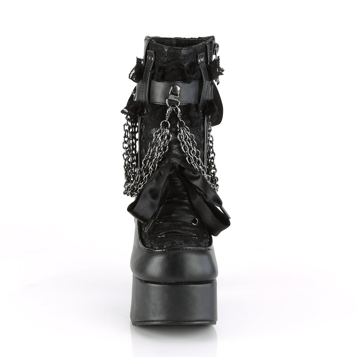 DemoniaCult Womens Ankle Boots CHARADE-110 Blk Vegan Leather-Lace Overlay