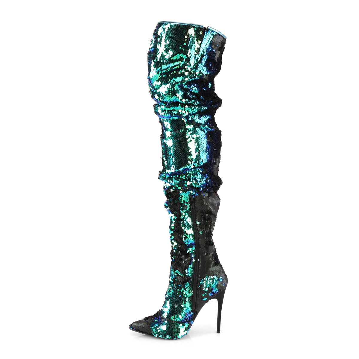 Pleaser Womens Boots COURTLY-3011 Green Iridescent Sequins