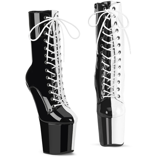 Pleaser  Ankle Boots CRAZE-1040TT Blk-Wht Pat/Blk-Wht