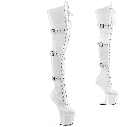 Pleaser Women's Platform Shoes CRAZE-3028 Wht Str. Pat/Wht