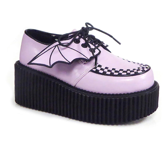 DemoniaCult Womens Low Shoe CREEPER-205 Lavender Vegan Leather