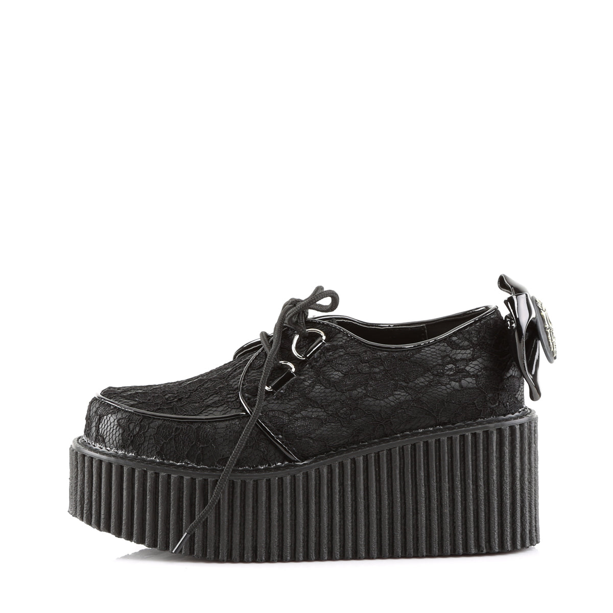 DemoniaCult Womens Low Shoe CREEPER-212 Blk Vegan Leather-Lace