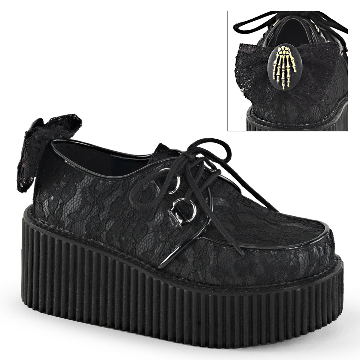 DemoniaCult Womens Low Shoe CREEPER-212 Blk Vegan Leather-Lace