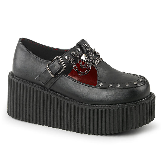 DemoniaCult Womens Low Shoe CREEPER-215 Blk Vegan Leather