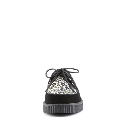 DemoniaCult Mens Low Shoe CREEPER-600 Blk Suede-Cheetah Fur