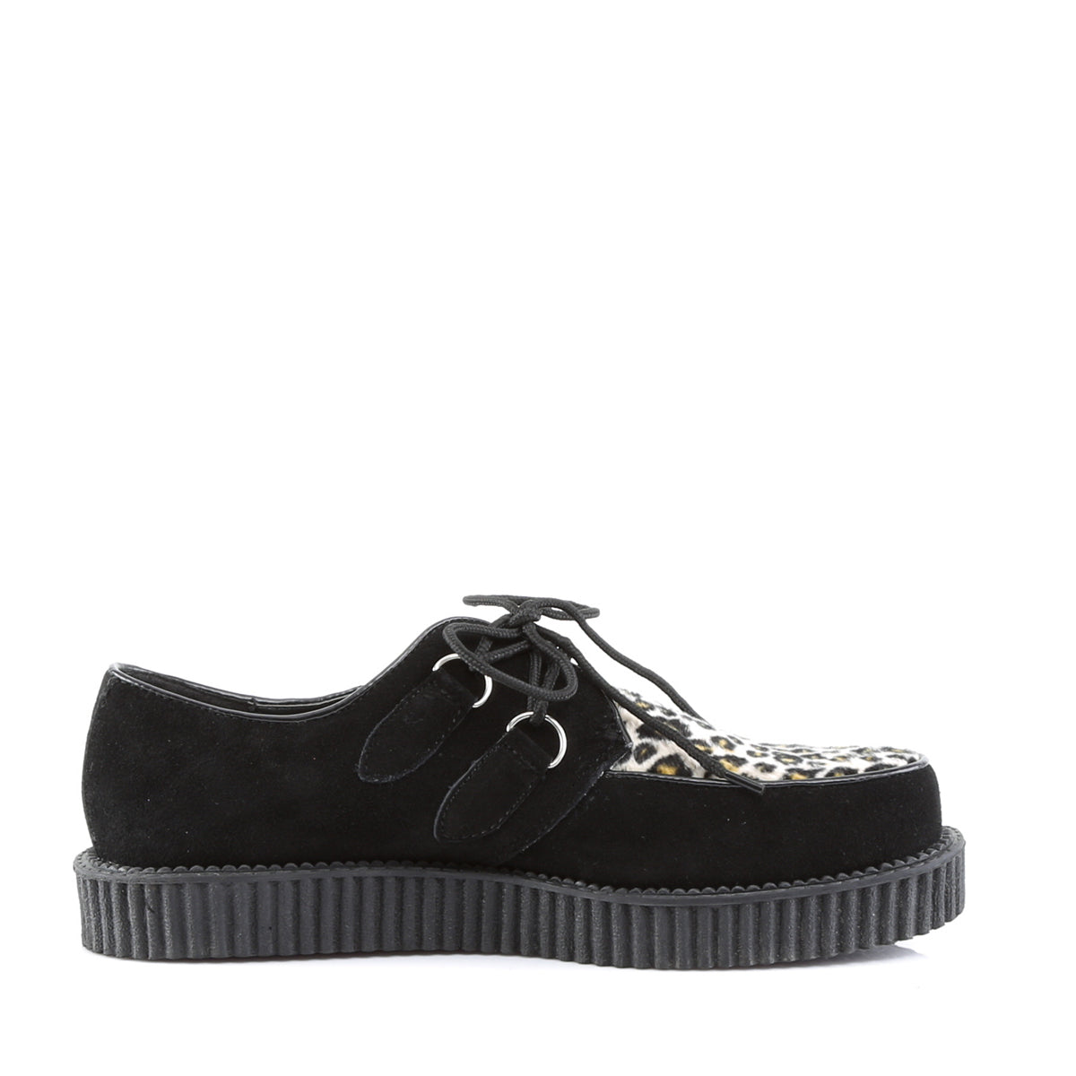 DemoniaCult Mens Low Shoe CREEPER-600 Blk Suede-Cheetah Fur
