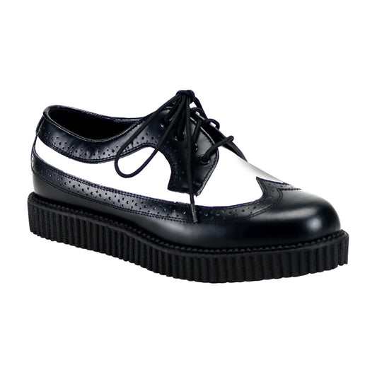 DemoniaCult Mens Low Shoe CREEPER-608 Blk-Wht Leather