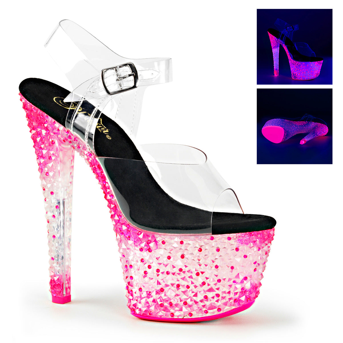 Pleaser Womens Sandals CRYSTALIZE-308PS Clr/Neon Icy H. Pink