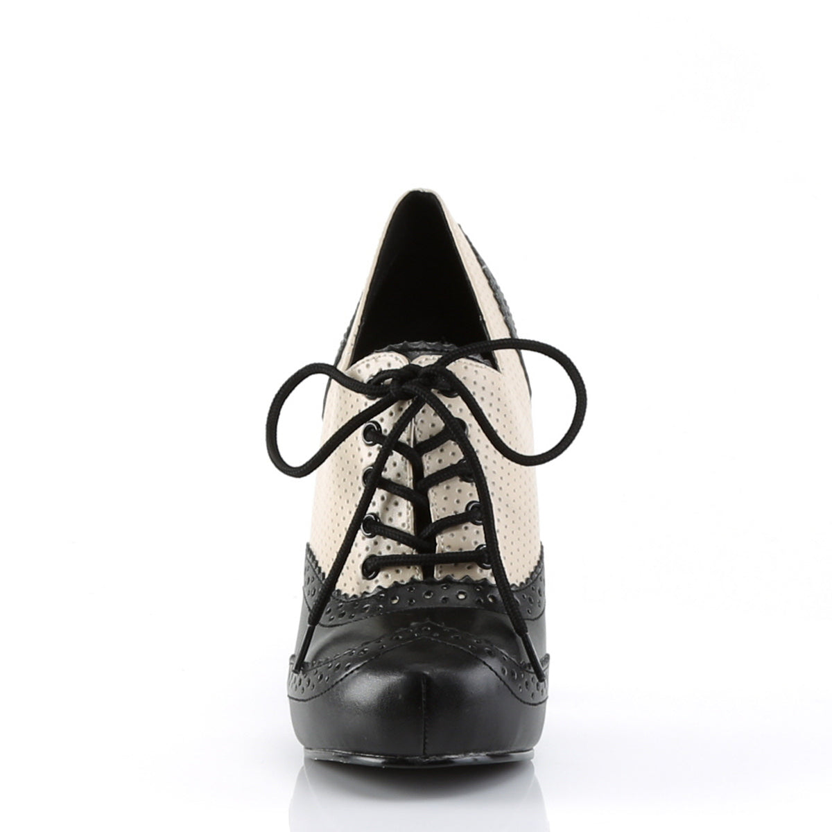 Pin Up Couture Womens Pumps CUTIEPIE-14 Cream-Blk Distressed Pu