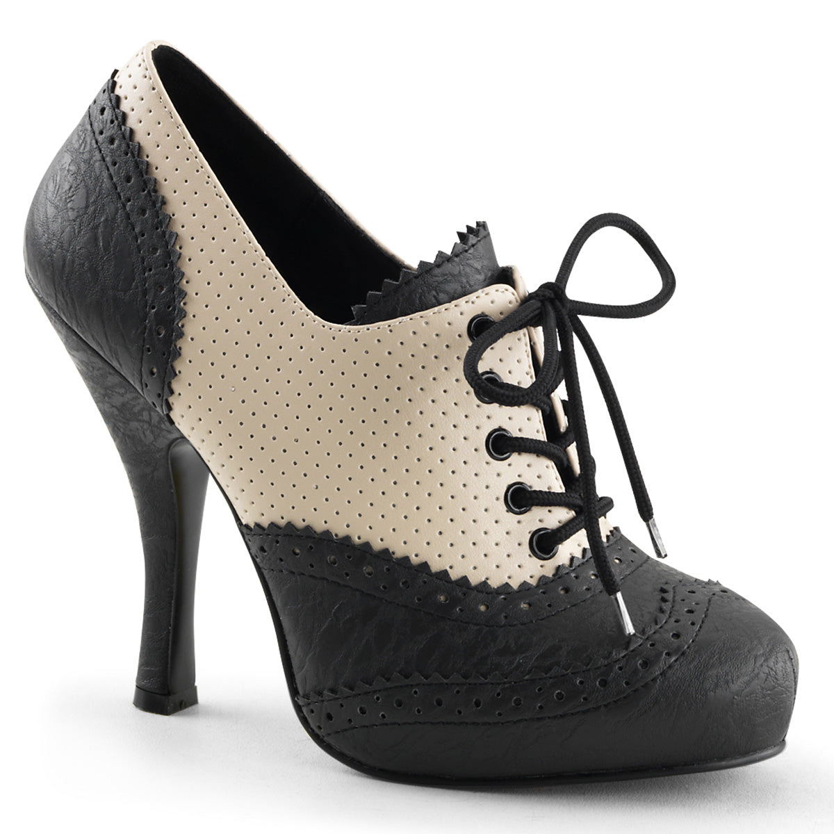Pin Up Couture Womens Pumps CUTIEPIE-14 Cream-Blk Distressed Pu