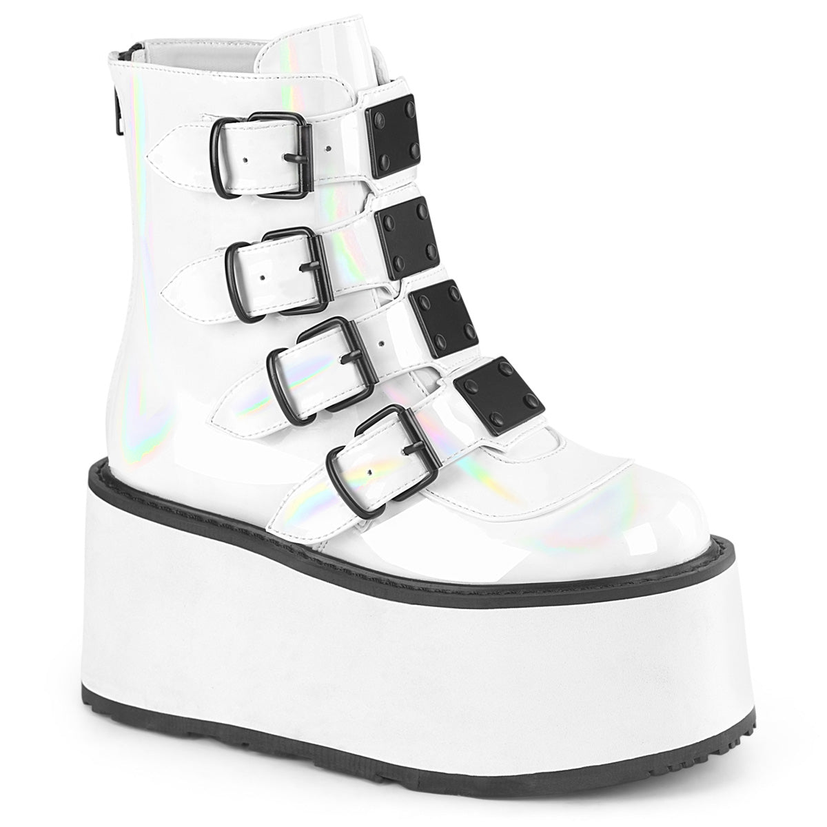 DemoniaCult  Ankle Boots DAMNED-105 Wht Holo Pat