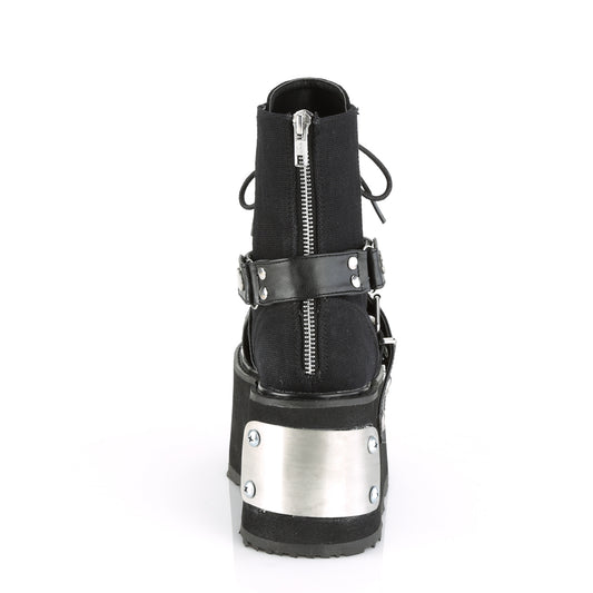 DemoniaCult Womens Ankle Boots DAMNED-116 Blk Canvas-Vegan Leather