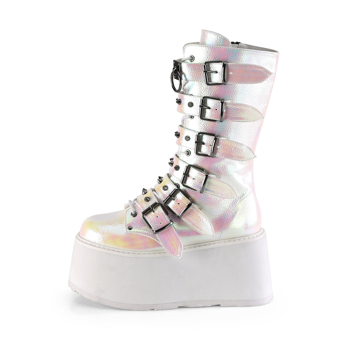 DemoniaCult Womens Boots DAMNED-225 Pearl Iridescent Vegan Leather