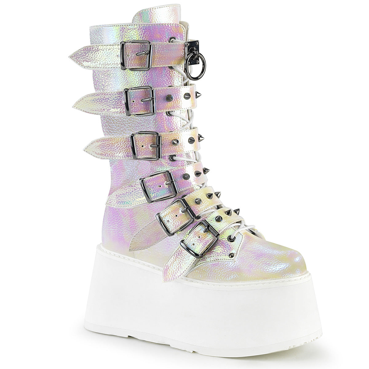 DemoniaCult Womens Boots DAMNED-225 Pearl Iridescent Vegan Leather