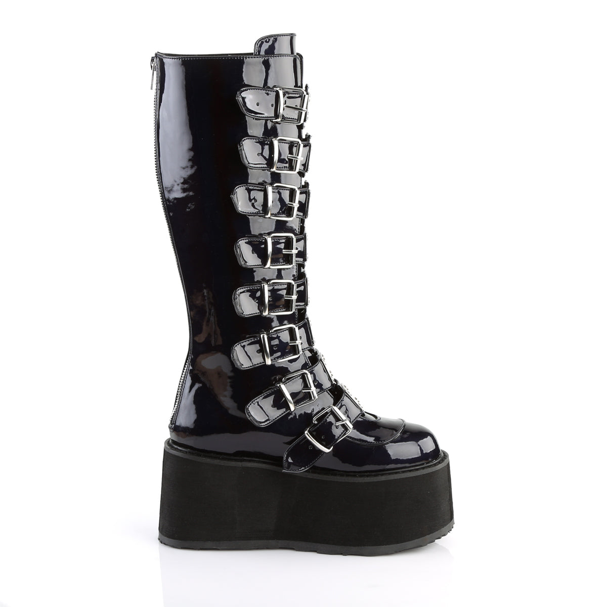 DemoniaCult Womens Boots DAMNED-318 Blk Hologram Vegan Leather