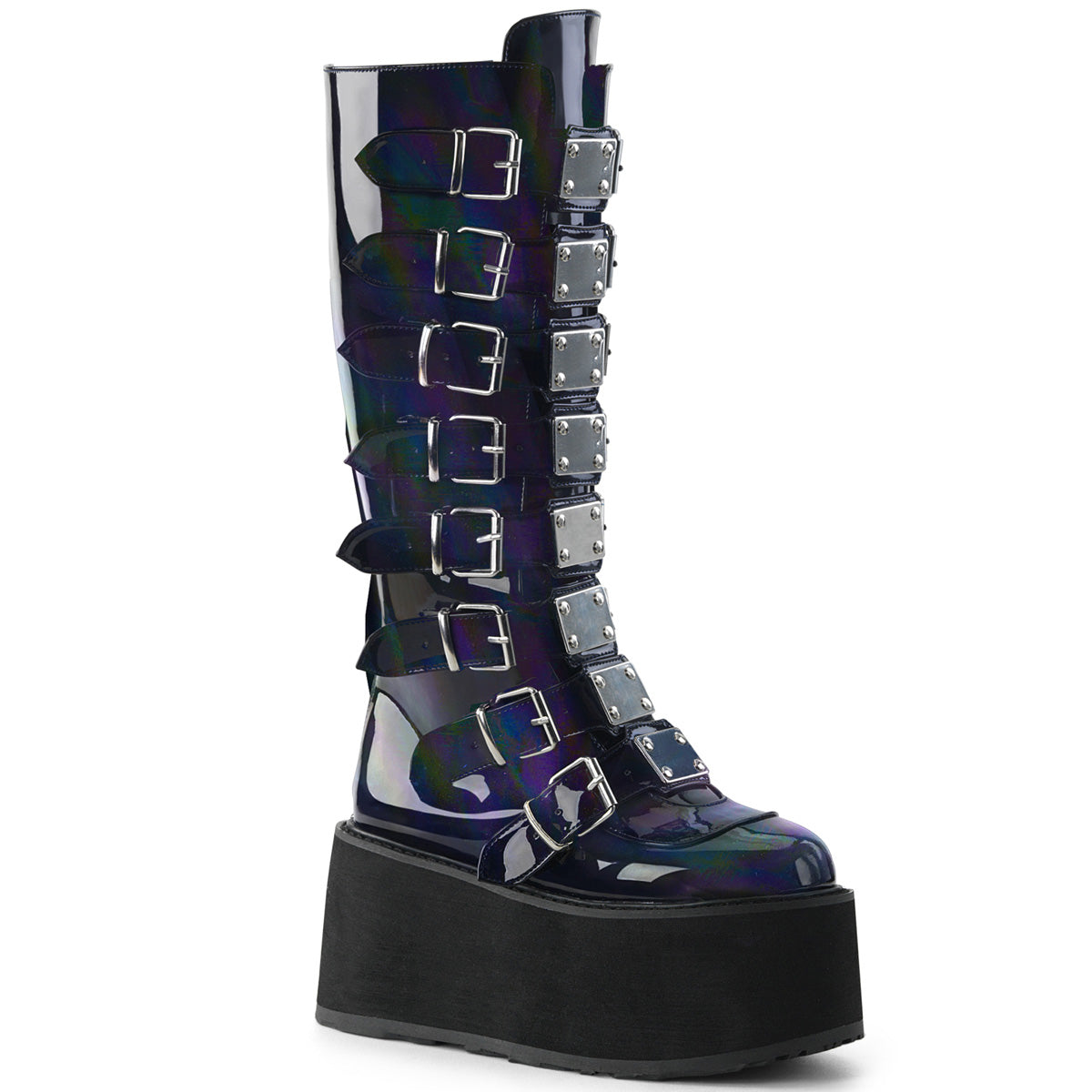 DemoniaCult Womens Boots DAMNED-318 Blk Hologram Vegan Leather