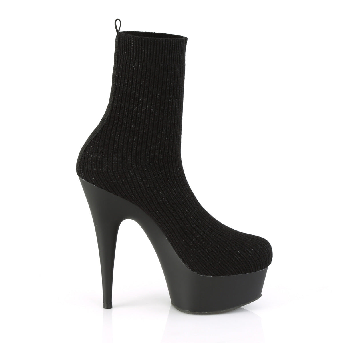 Pleaser Womens Ankle Boots DELIGHT-1002-2 Blk Stretch Knit Fabric/Blk Matte