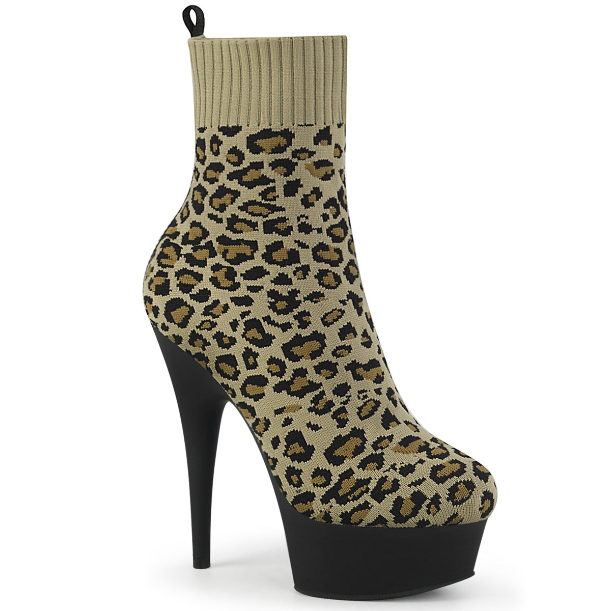 Pleaser Womens Ankle Boots DELIGHT-1002LP Tan Str. Leopard Print Fabric/Blk Matte