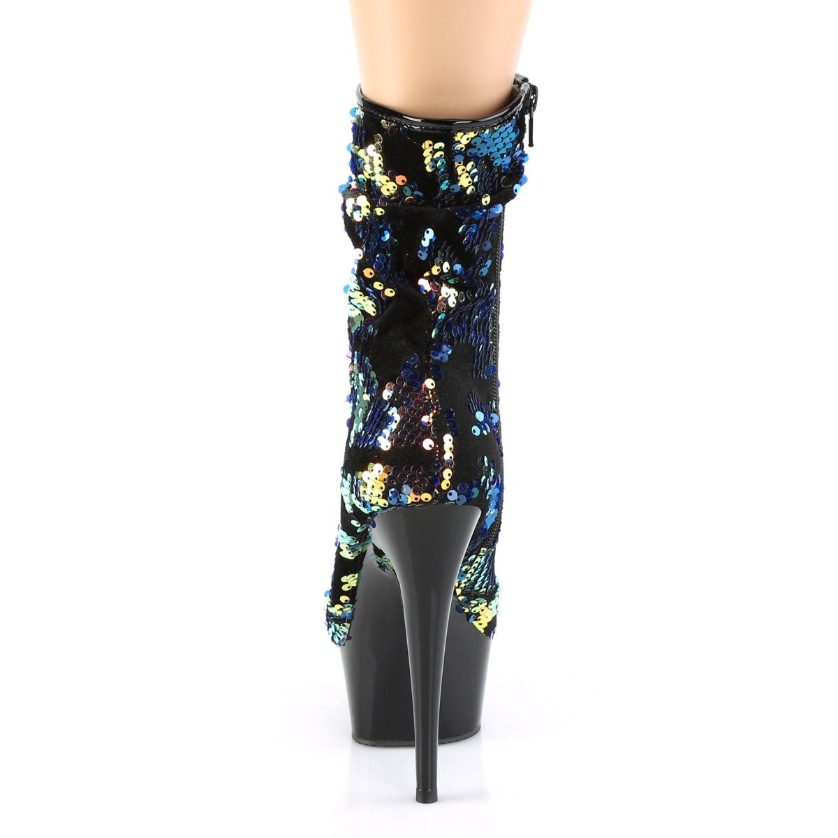 Pleaser Womens Ankle Boots DELIGHT-1004 Blue Iridescent Sequins/Blk