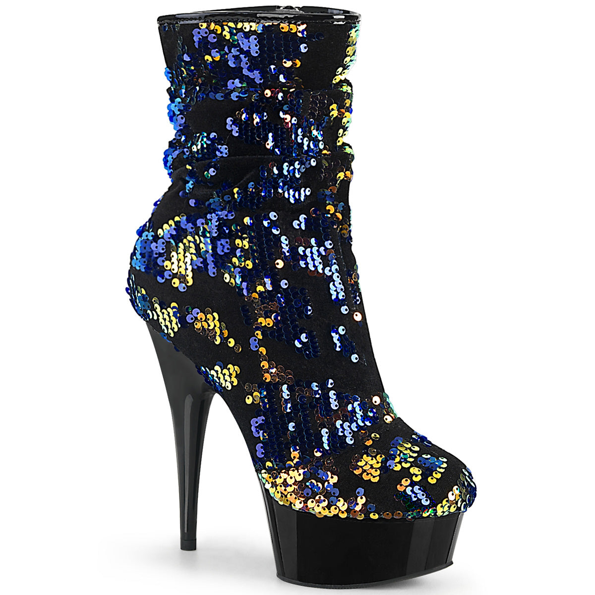 Pleaser Womens Ankle Boots DELIGHT-1004 Blue Iridescent Sequins/Blk