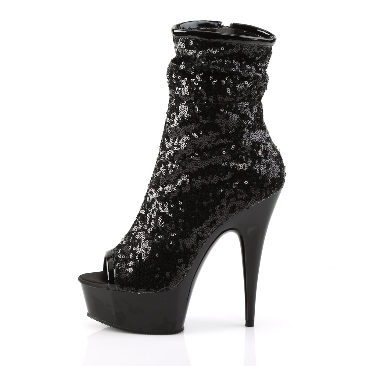 Pleaser Womens Ankle Boots DELIGHT-1008SQ Blk Sequins/Dark Pewter Chrome