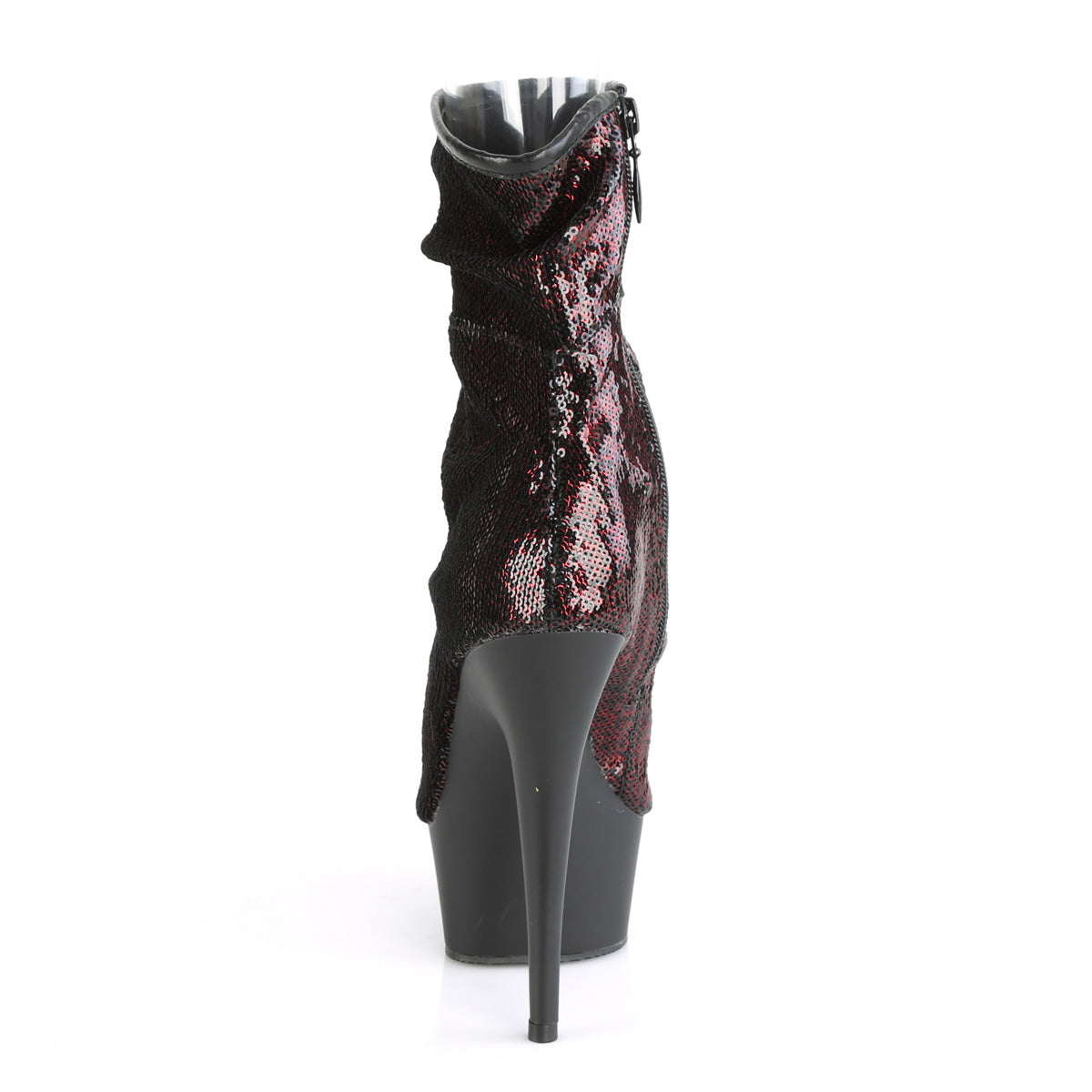 Pleaser Womens Ankle Boots DELIGHT-1008SQ Burgundy Sequins/Blk Matte