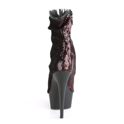 Pleaser Womens Ankle Boots DELIGHT-1008SQ Burgundy Sequins/Blk Matte