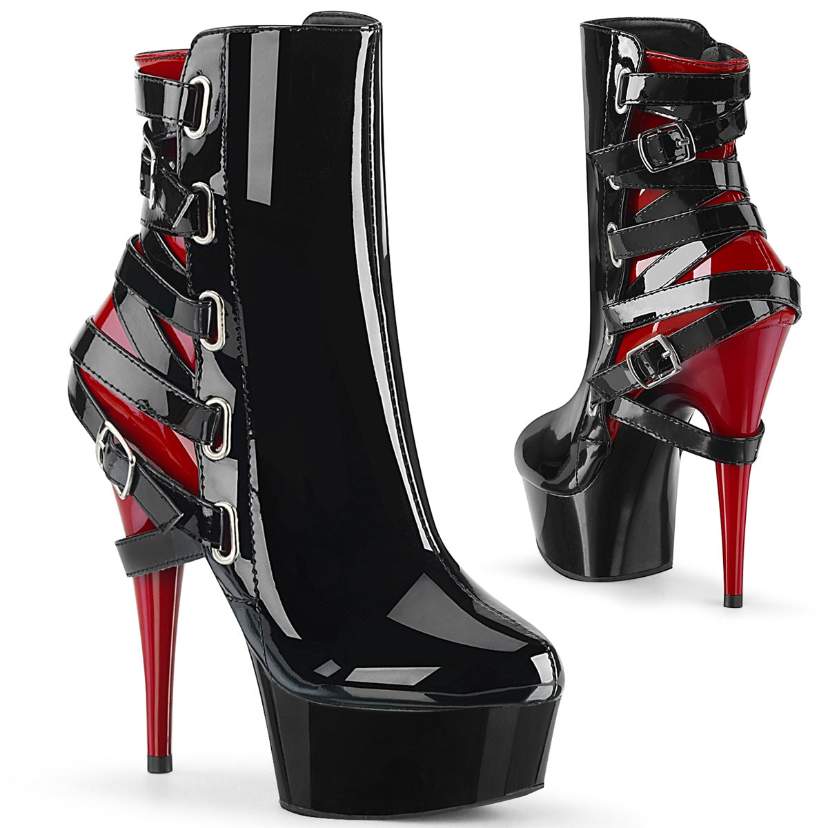 Pleaser Womens Ankle Boots DELIGHT-1012 Blk-Red Pat/Blk-Red