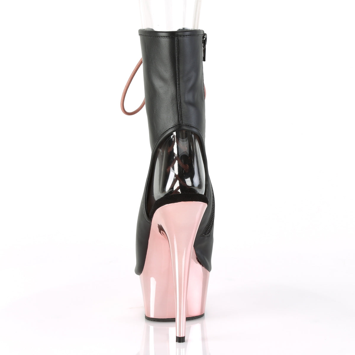 Pleaser Womens Ankle Boots DELIGHT-1016 Blk Faux Leather/Rose Gold Chrome