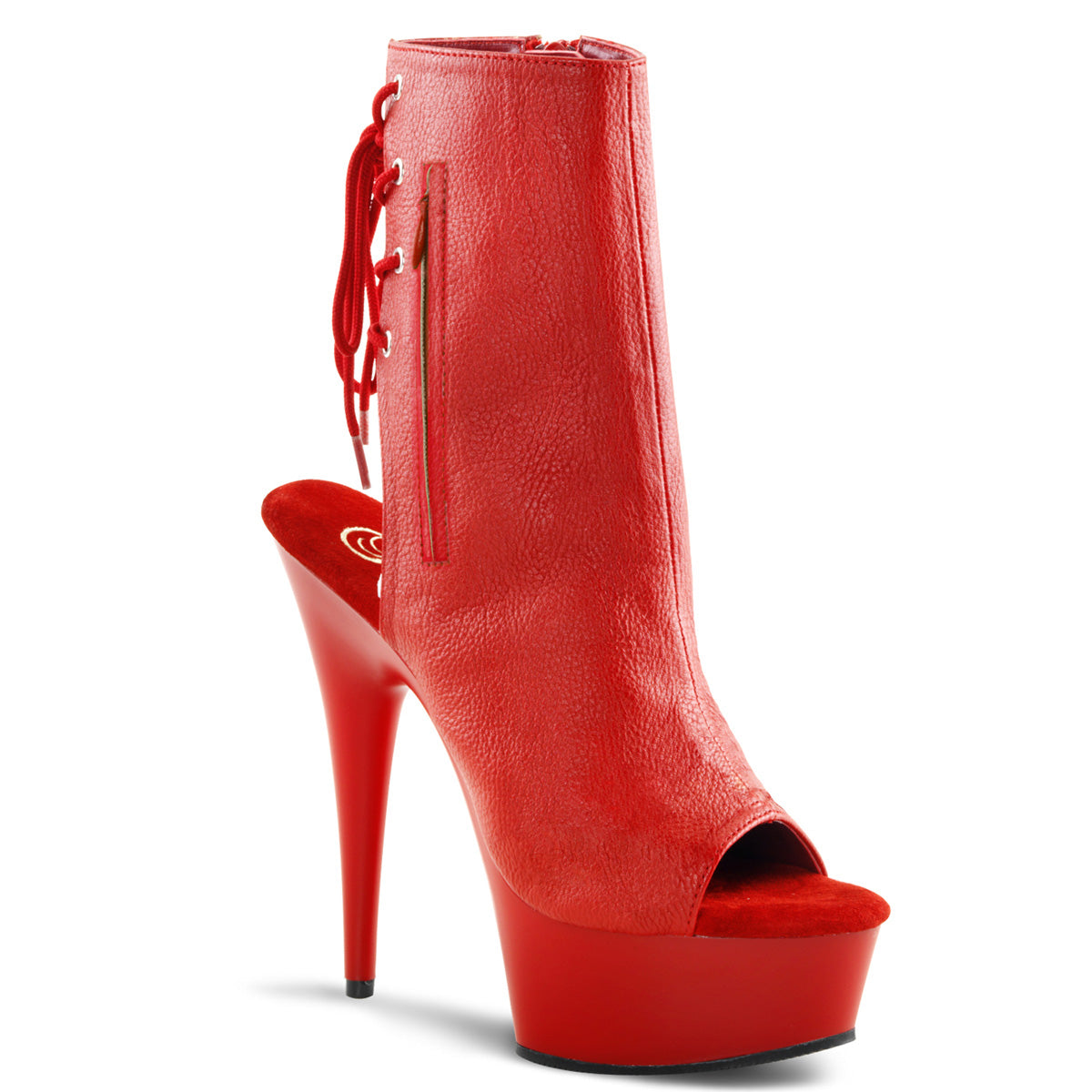 Pleaser Womens Ankle Boots DELIGHT-1018 Red Faux Leather/Red