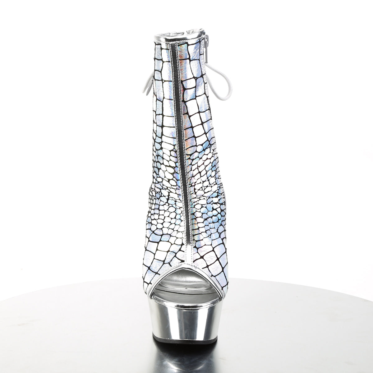 Pleaser Womens Ankle Boots DELIGHT-1018HG Slv Hologram Ostrich Pu/Slv Chrome