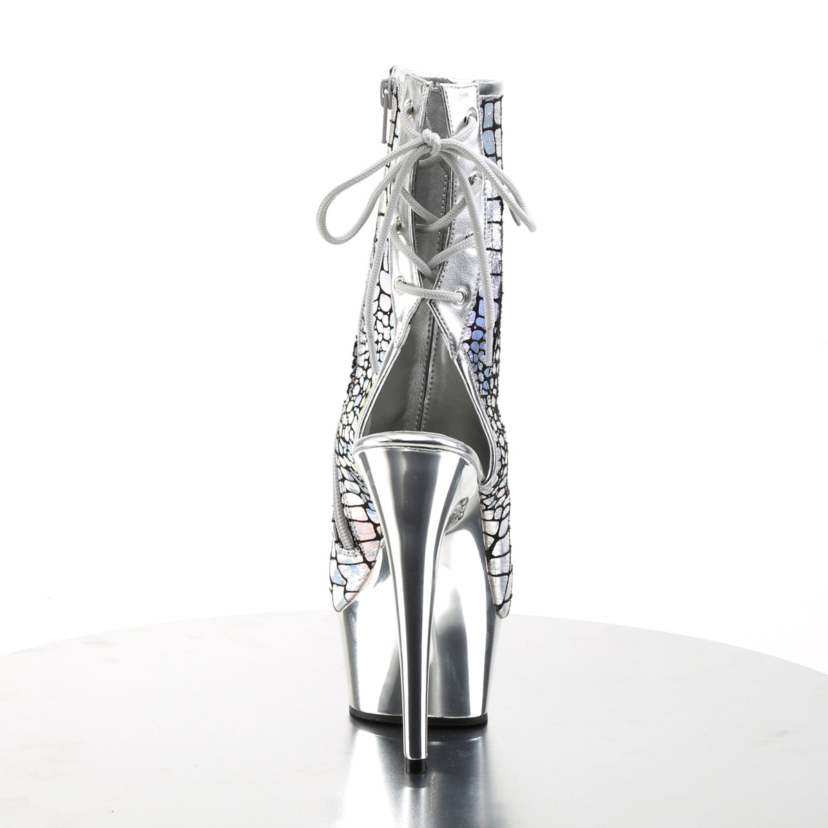 Pleaser Womens Ankle Boots DELIGHT-1018HG Slv Hologram Ostrich Pu/Slv Chrome