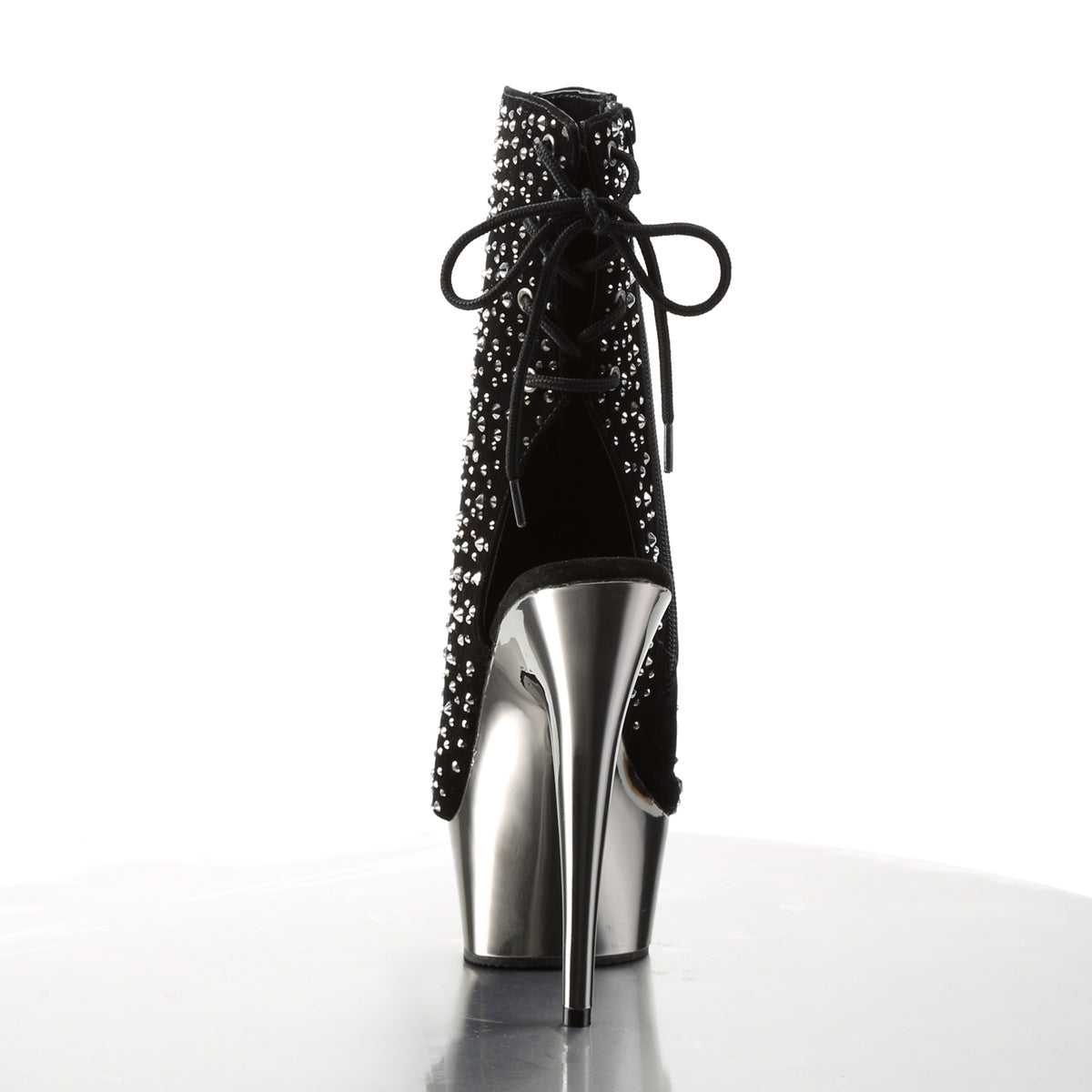 Pleaser Womens Ankle Boots DELIGHT-1018RS Blk Velvet-Pewter RS/ Pewter Chrome