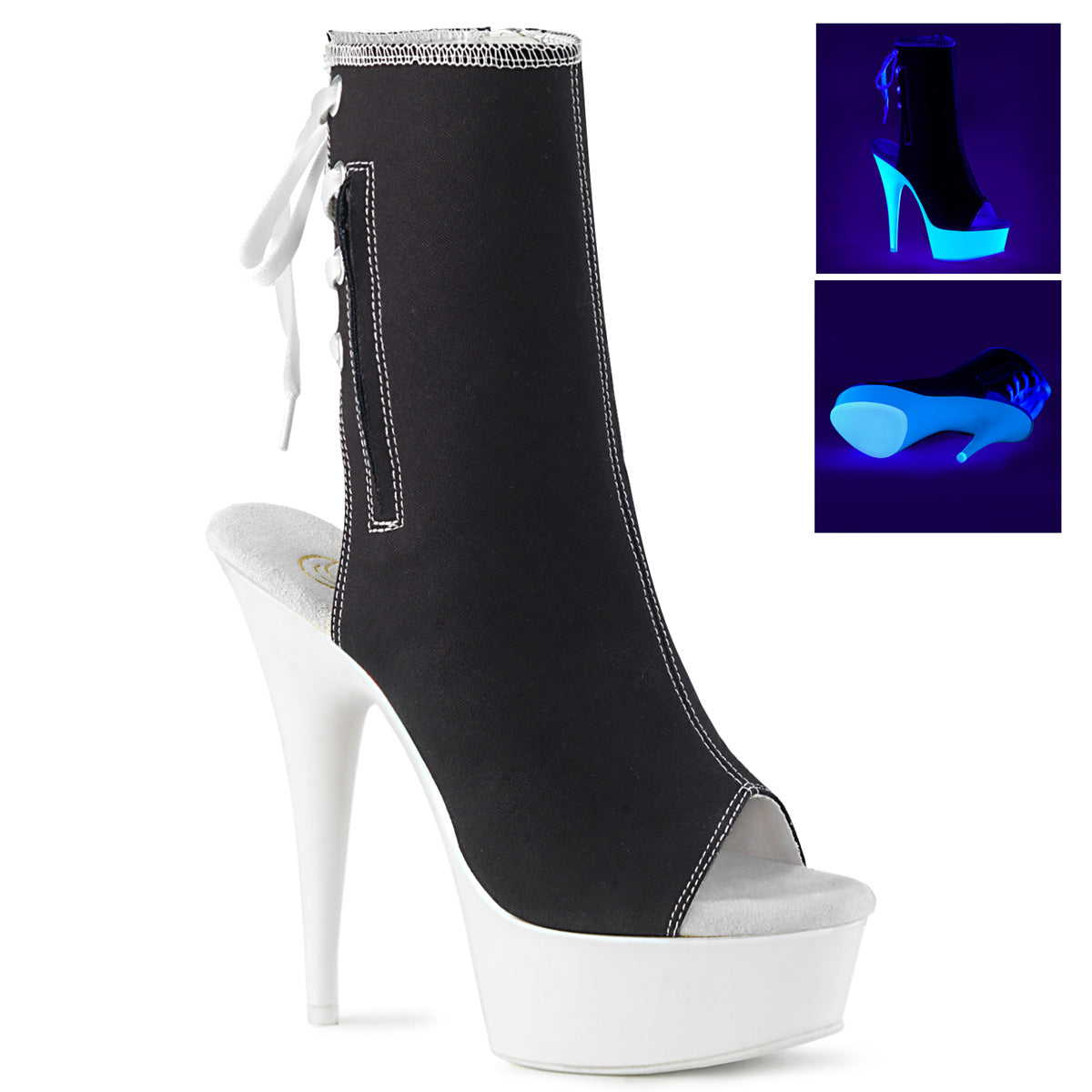 Pleaser Womens Ankle Boots DELIGHT-1018SK Blk Canvas/Neon White