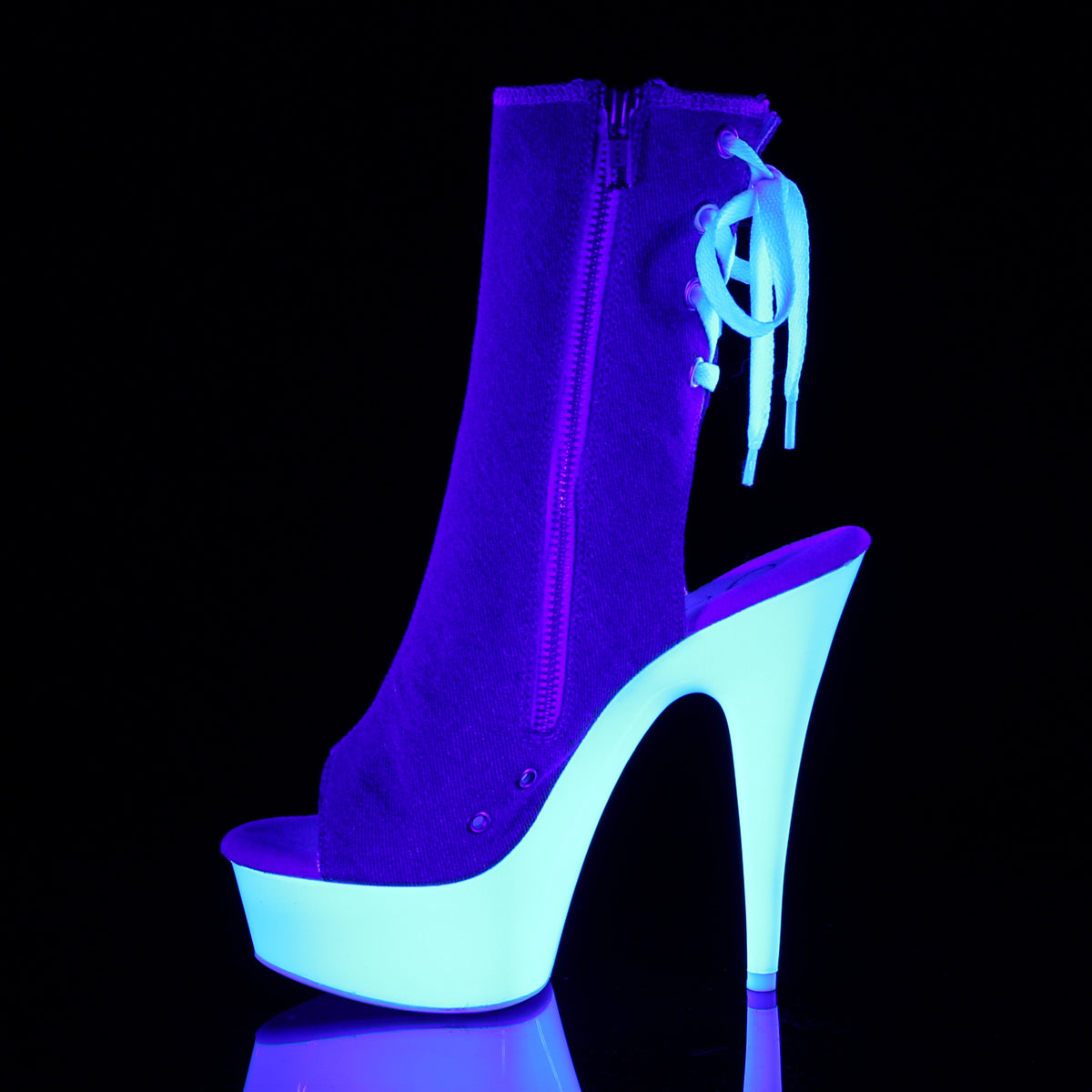 Pleaser Womens Ankle Boots DELIGHT-1018SK Denim Blue Canvas/Neon White