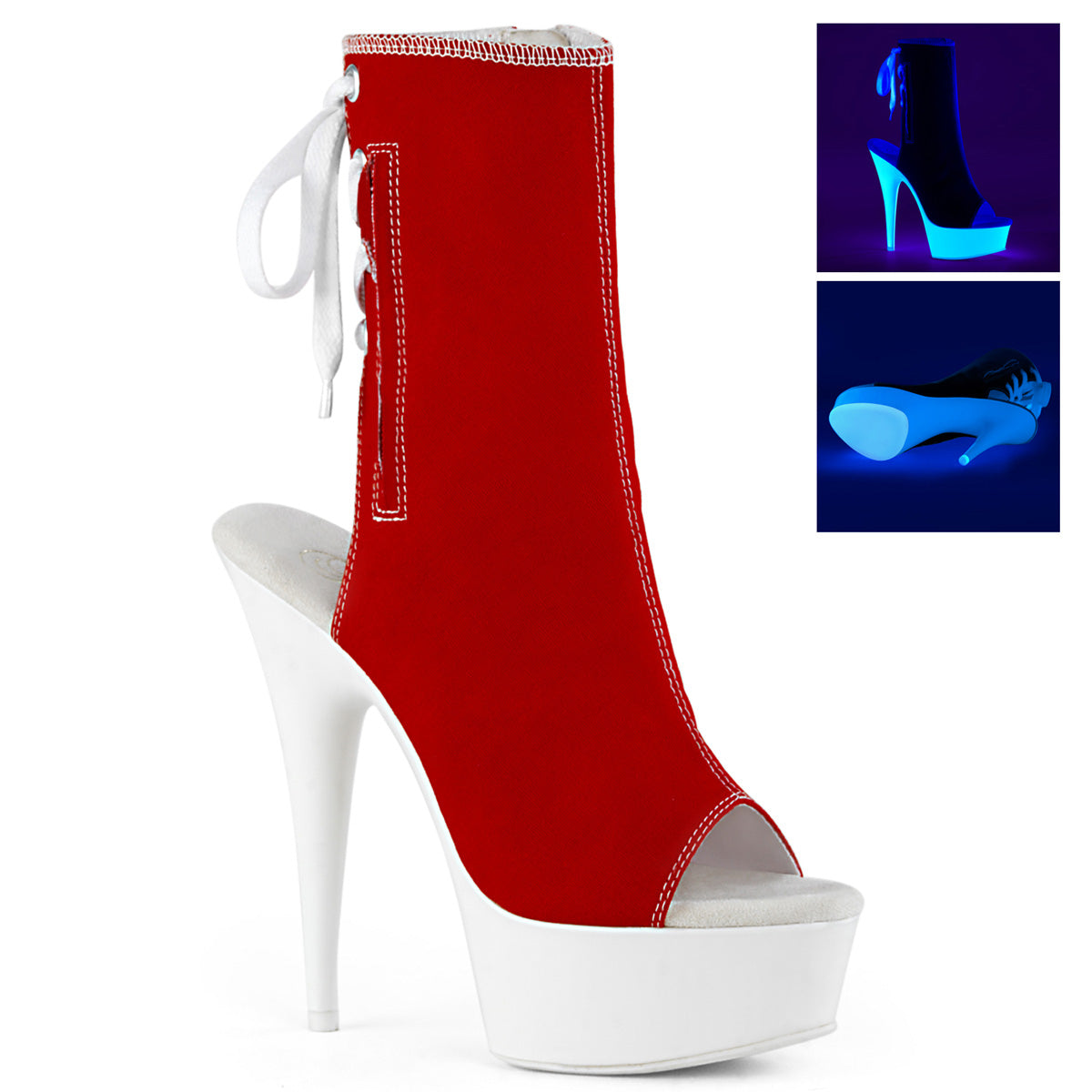 Pleaser Womens Ankle Boots DELIGHT-1018SK Red Canvas/Neon White