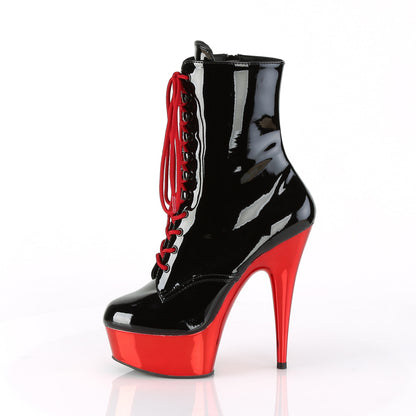 Pleaser Womens Ankle Boots DELIGHT-1020 Blk Pat/Red Chrome