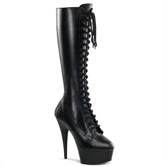 Pleaser Womens Boots DELIGHT-2023 Blk Str Faux Leather/Blk Matte