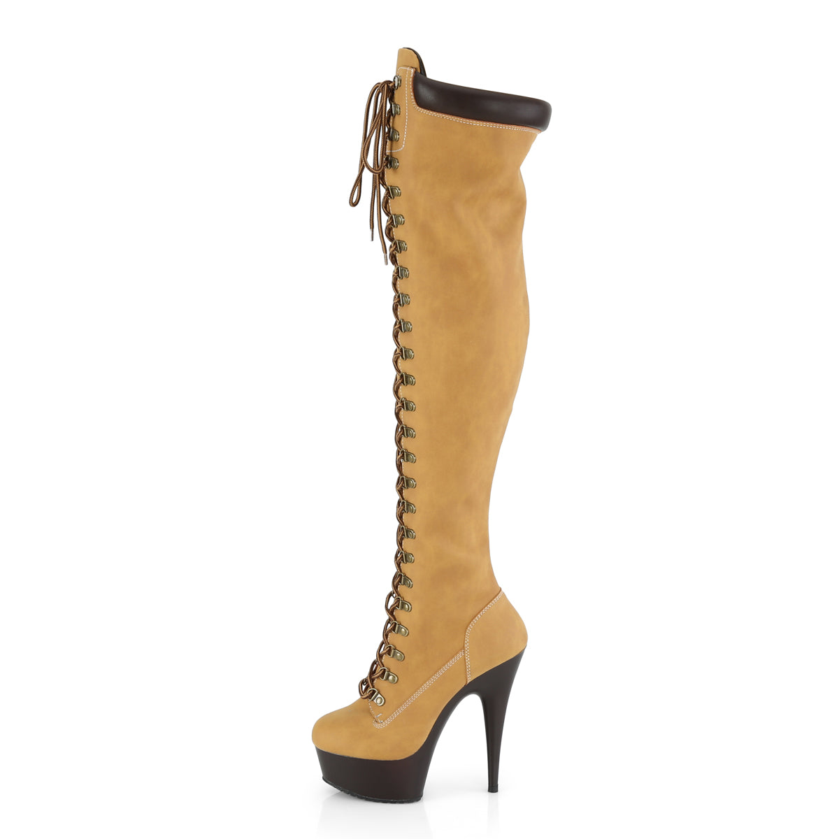 Pleaser Womens Boots DELIGHT-3000TL Tan Nubuck Faux Leather/Dark Brown Matte