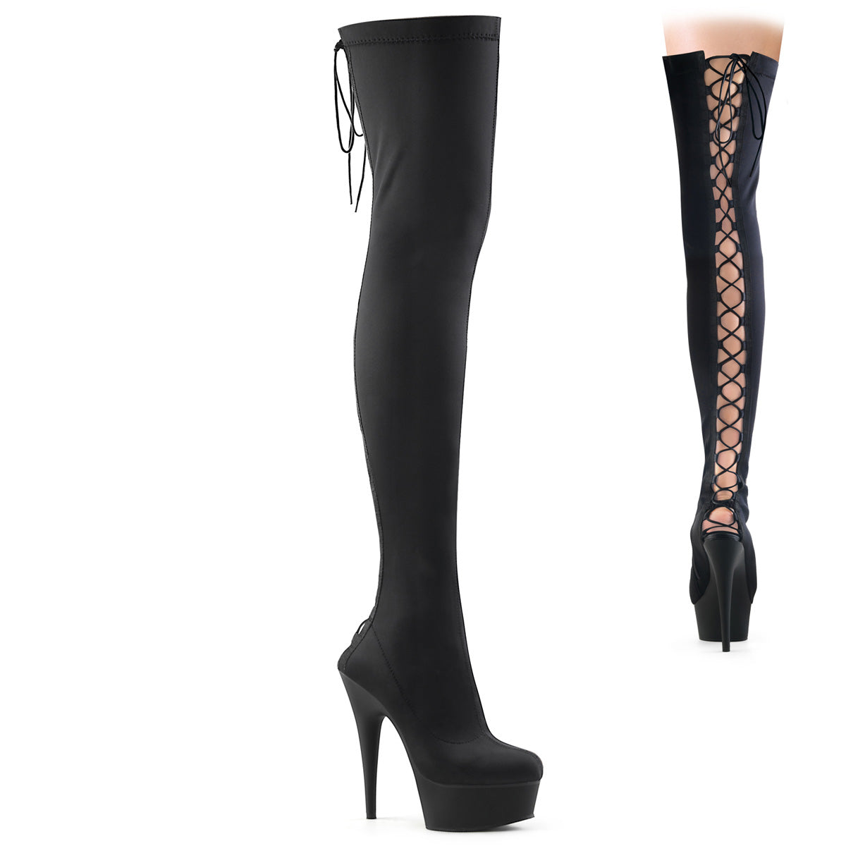 Pleaser Womens Boots DELIGHT-3003 Blk Lycra/Blk Matte
