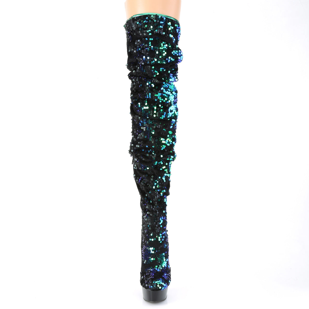 Pleaser Womens Boots DELIGHT-3004 Green Iridescent Sequins/Blk