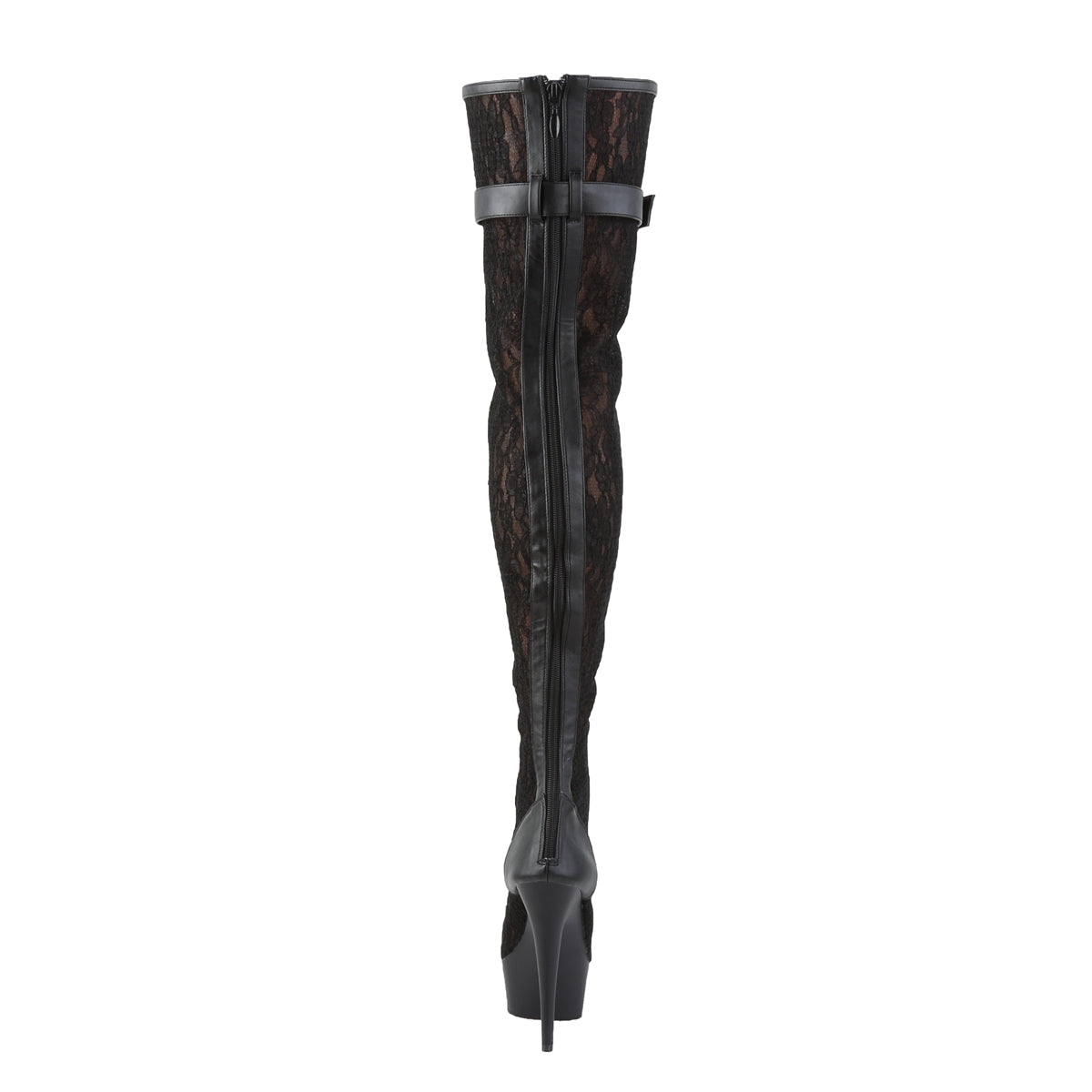 Pleaser Womens Boots DELIGHT-3025ML Blk Faux Leather-Mesh-Lace/Blk Matte