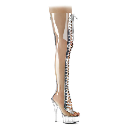 Pleaser Womens Boots DELIGHT-3026 Clr-Slv Metalic Pu-TPU/Clr