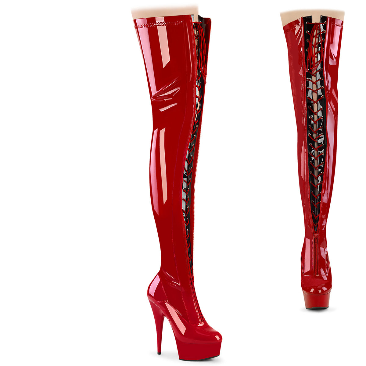 Pleaser  Boots DELIGHT-3027 Red-Blk Str. Pat/Red